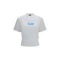 T-shirt blanc en coton balenciaga avec logo bleu brodé cropé au niveau de la poitrine