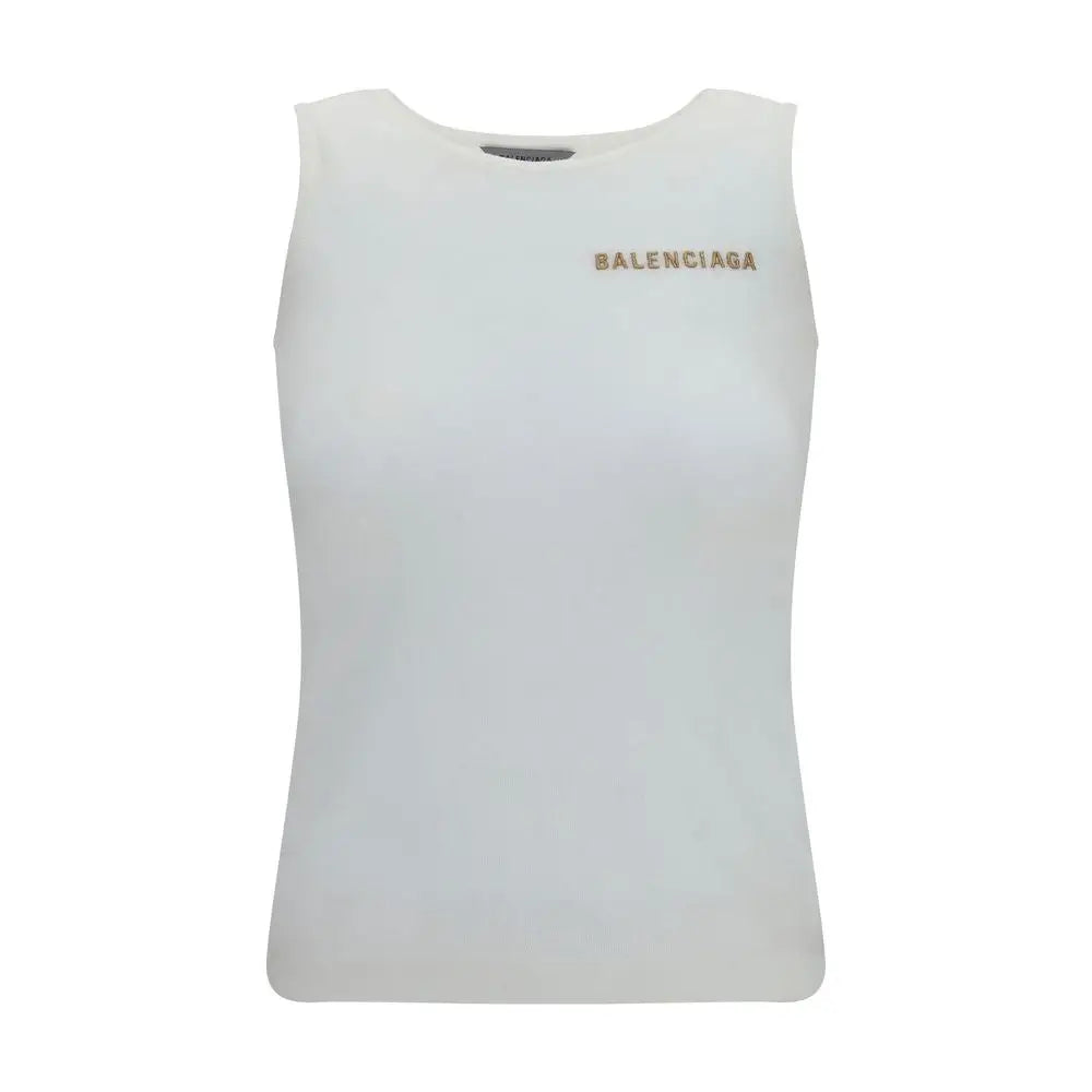 Balenciaga débardeur blanc en coton avec logo brodé doré pour un style élégant et décontracté