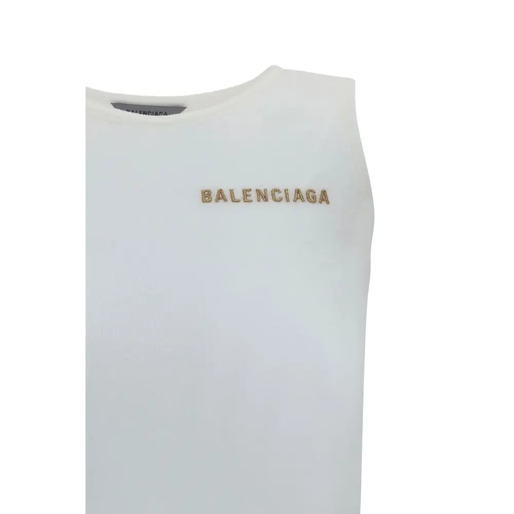 Débardeur balenciaga blanc en coton avec logo brodé or sans manches