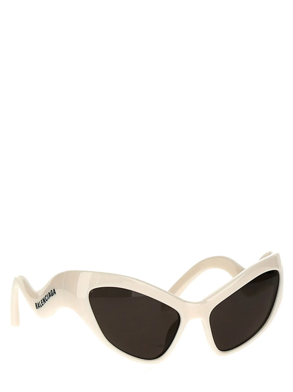 Lunettes de soleil balenciaga en nylon blanc avec monture œil de chat crème et verres foncés brillants