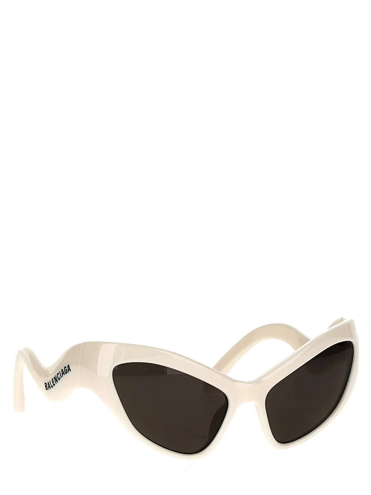 Lunettes de soleil balenciaga en nylon blanc avec monture œil de chat crème et verres foncés brillants