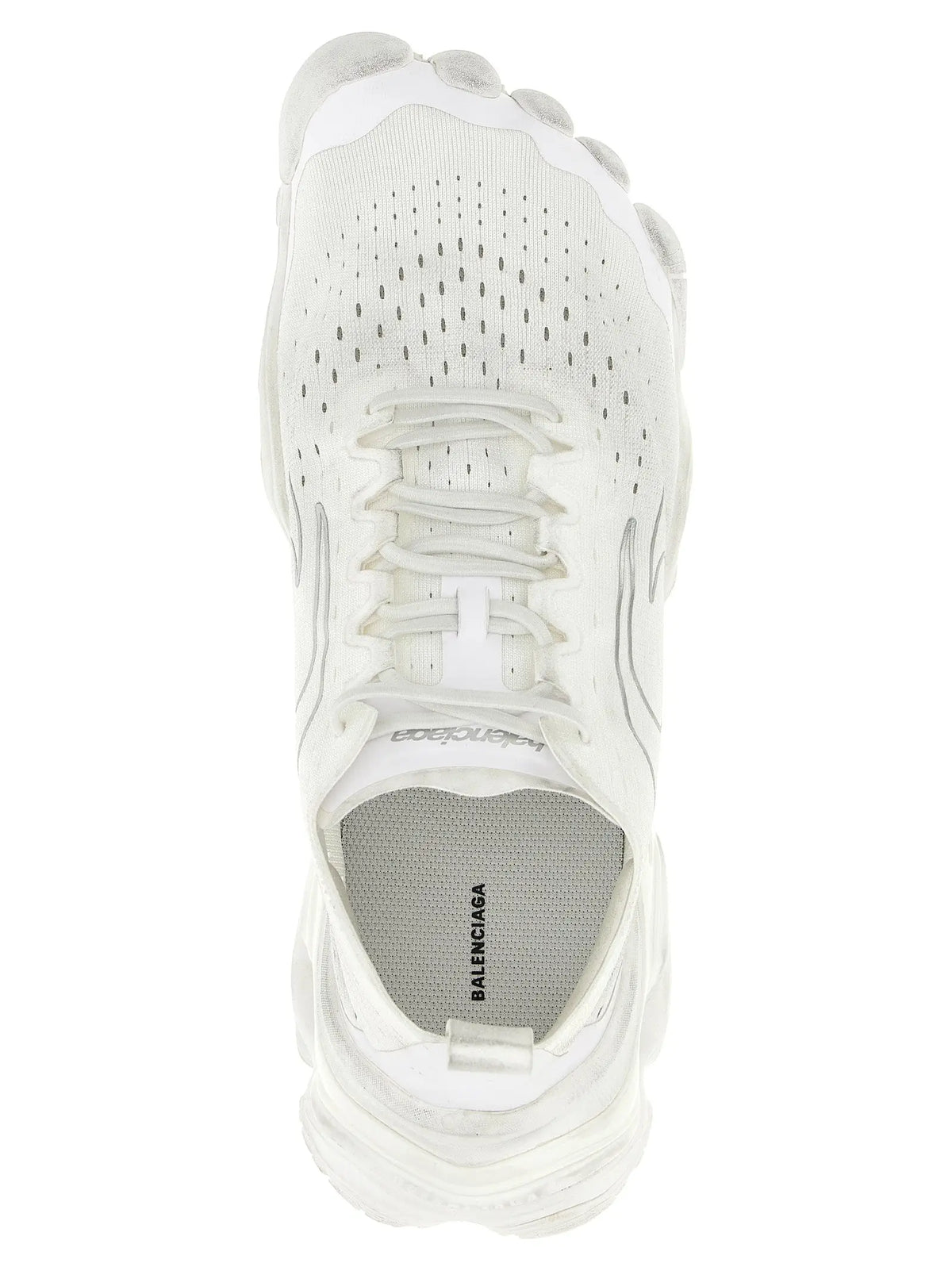 Balenciaga white polyester athletic sneakers with perforated mesh upper and chunky translucent rubber sole