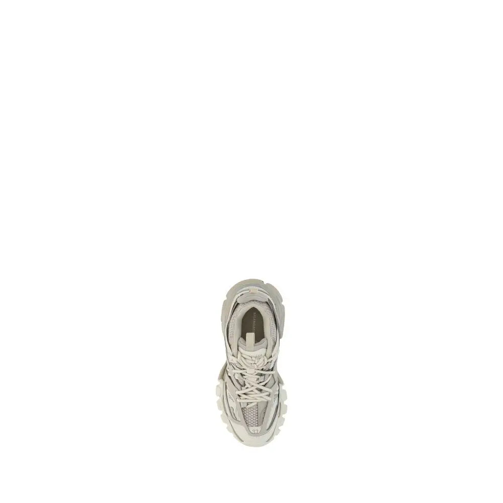Baskets balenciaga blanches en polyéthylène avec semelle épaisse texturée et dessus en mesh beige