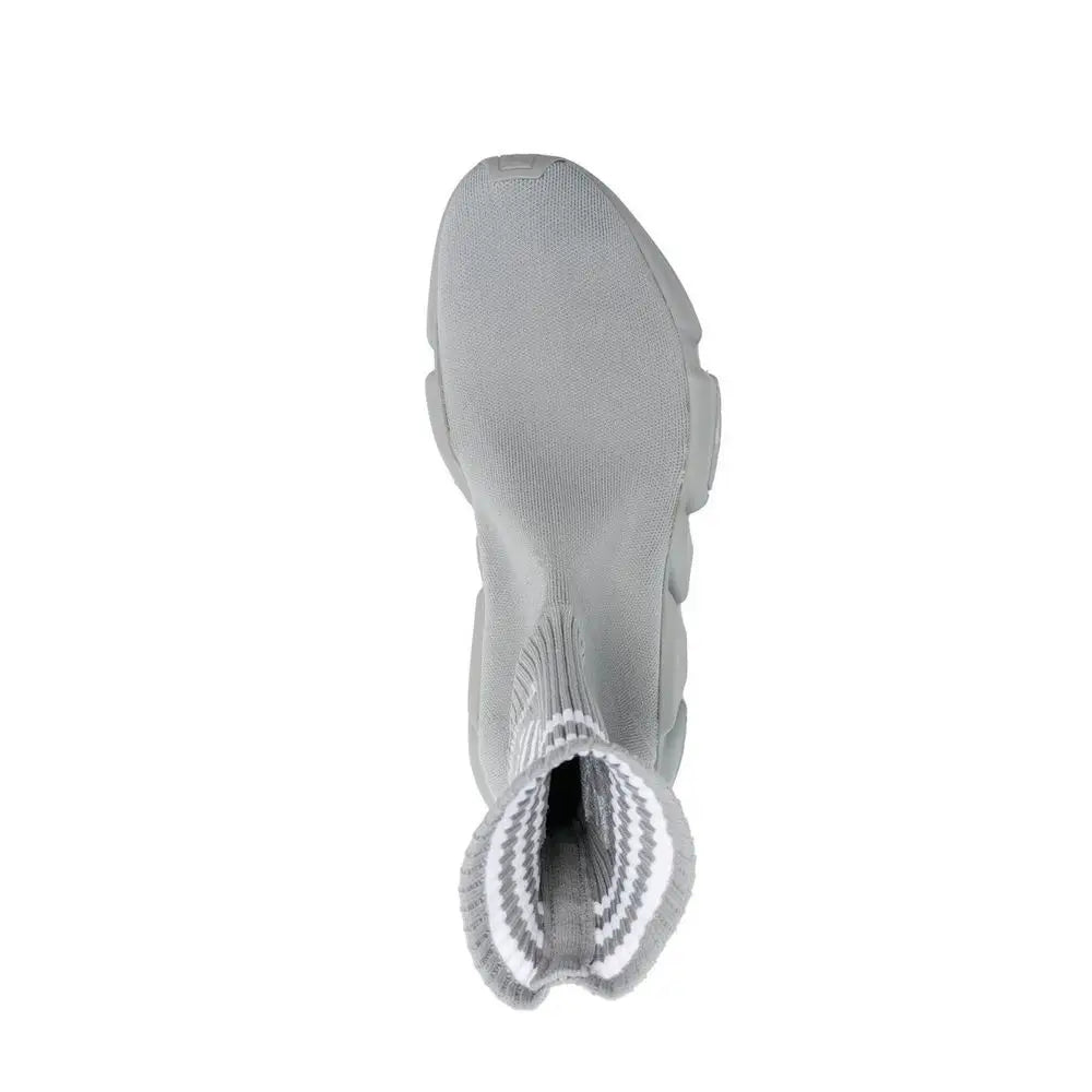 Sneakers balenciaga x adidas en nylon gris avec tige en maille style chaussette et semelle épaisse blanche à motif zigzag