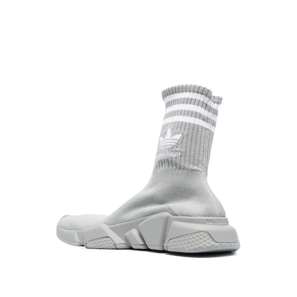 Baskets athlétiques gris balenciaga x adidas en nylon avec tige côtelée en maille et semelle épaisse en caoutchouc