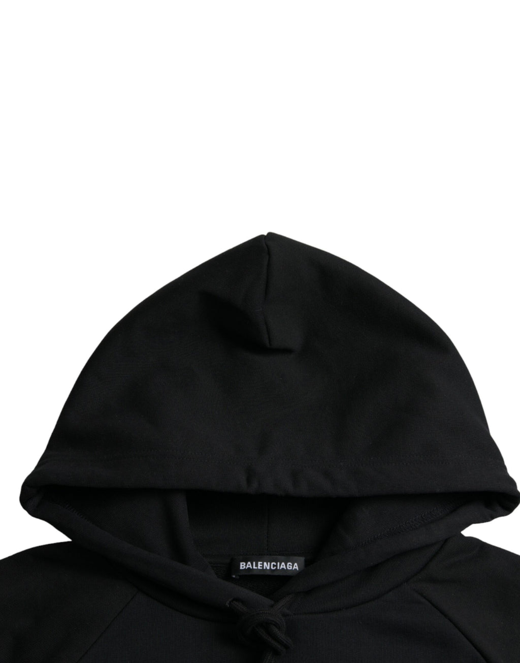 Sweat à capuche noir Balenciaga en coton avec logo, pull-over décontracté, visible avec capuche et manches longues.