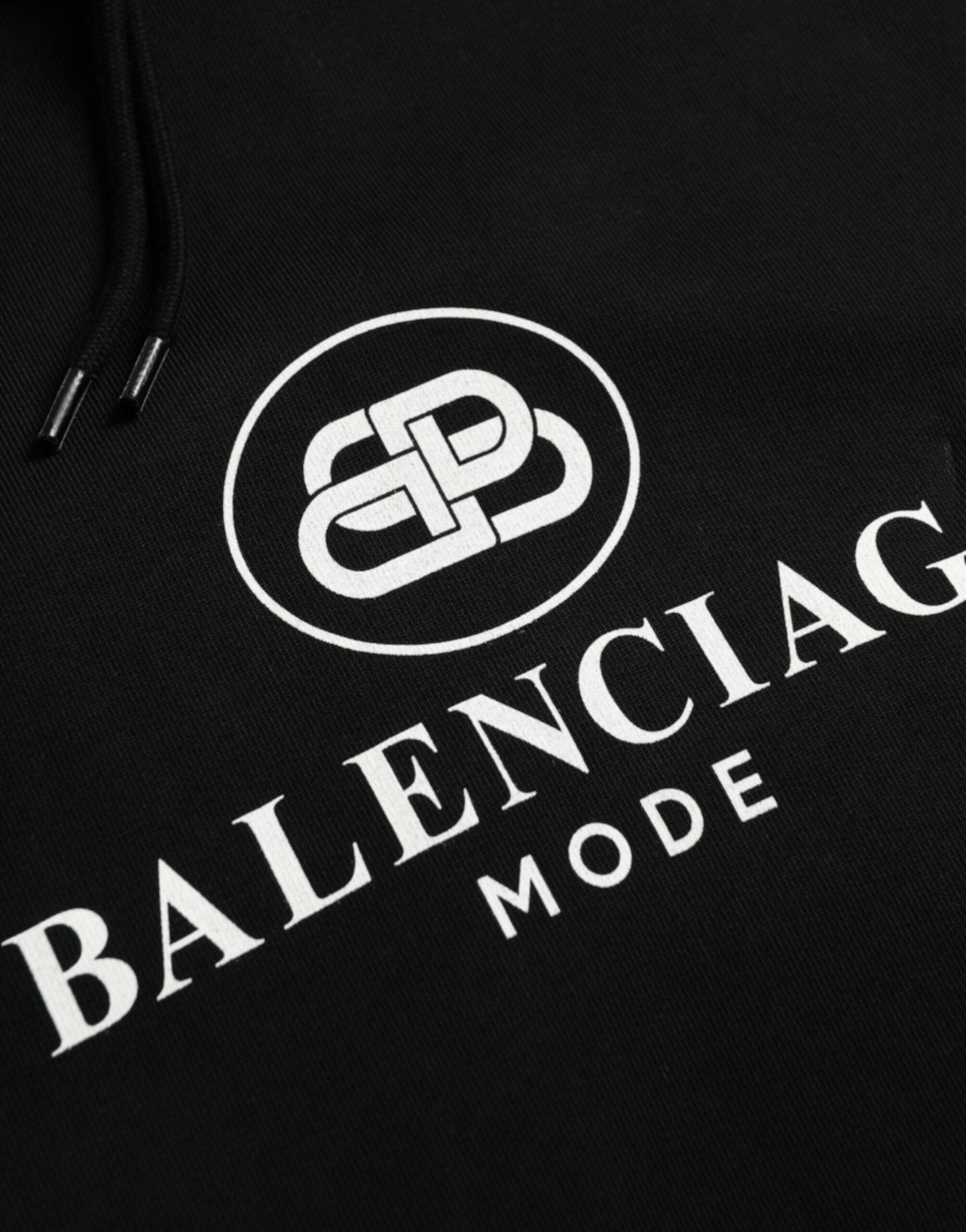 Sweat à capuche noir Balenciaga en coton avec logo, pull-over décontracté, visible sur l'image.