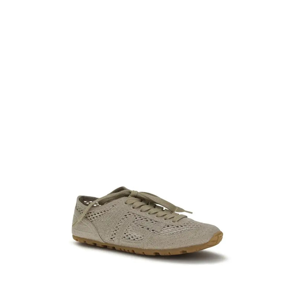 Baskets balmain beige en coton avec dessus en daim perforé et semelle en caoutchouc marron clair