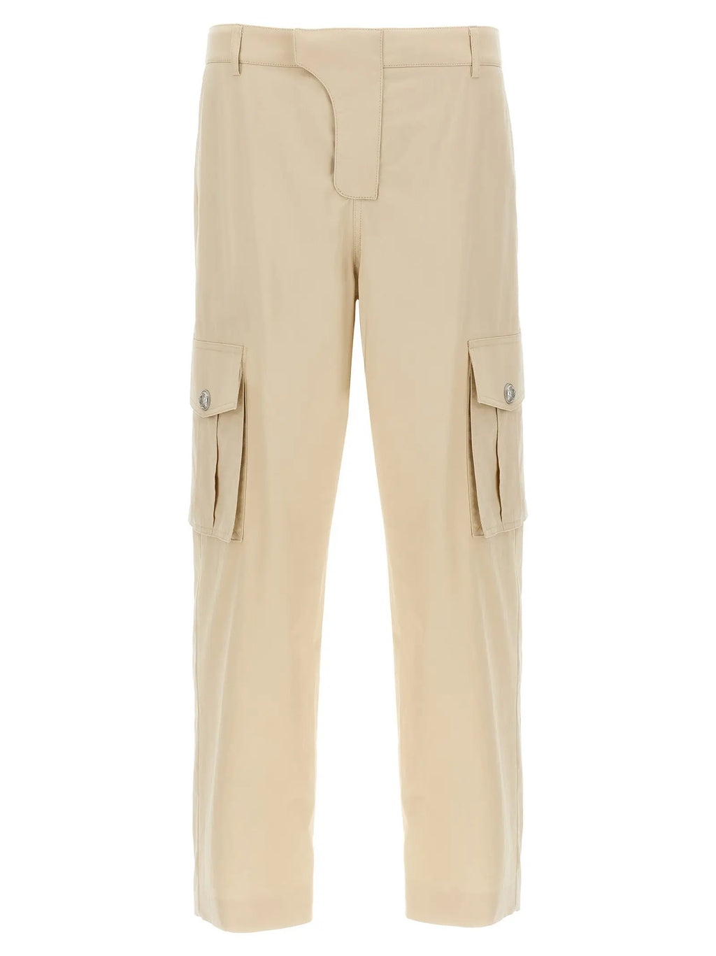 Pantalon cargo beige balmain en coton avec poches à rabat boutonnées et coupe ajustée