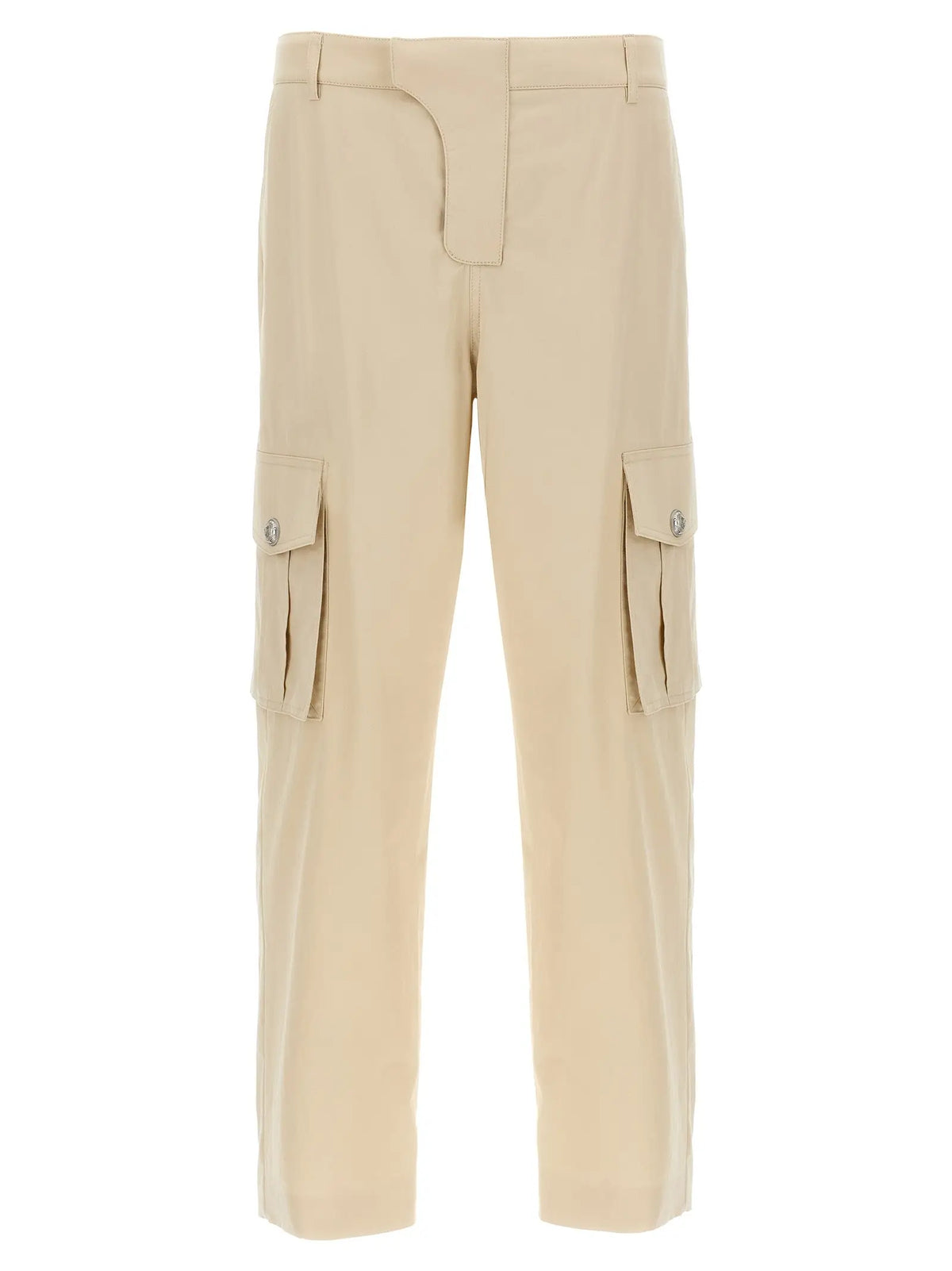 Pantalon cargo beige balmain en coton avec poches à rabat boutonnées et coupe ajustée