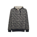 Balmain beige cotton sweatshirt à capuche géométrique noir et crème avec poignets et ourlet côtelés