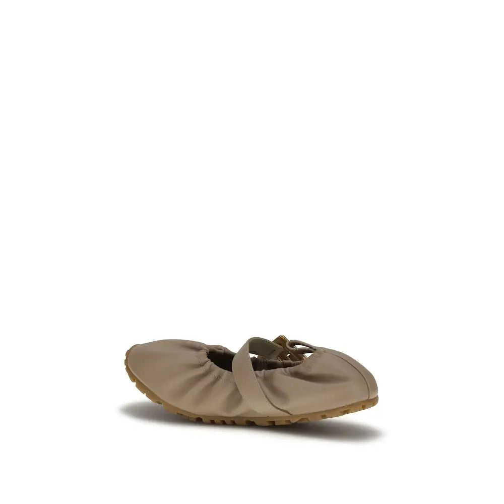 Balmain beige lamb ovis aries ballet flats en tissu extensible beige avec semelle en caoutchouc marron clair