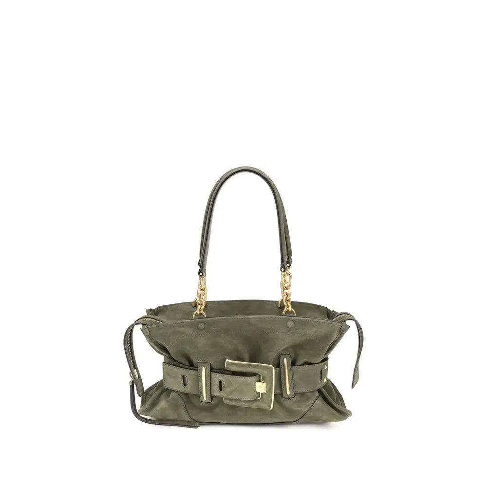 Sac à main balmain bicolor en cuir de veau olive avec boucle en métal doré et anses chaîne