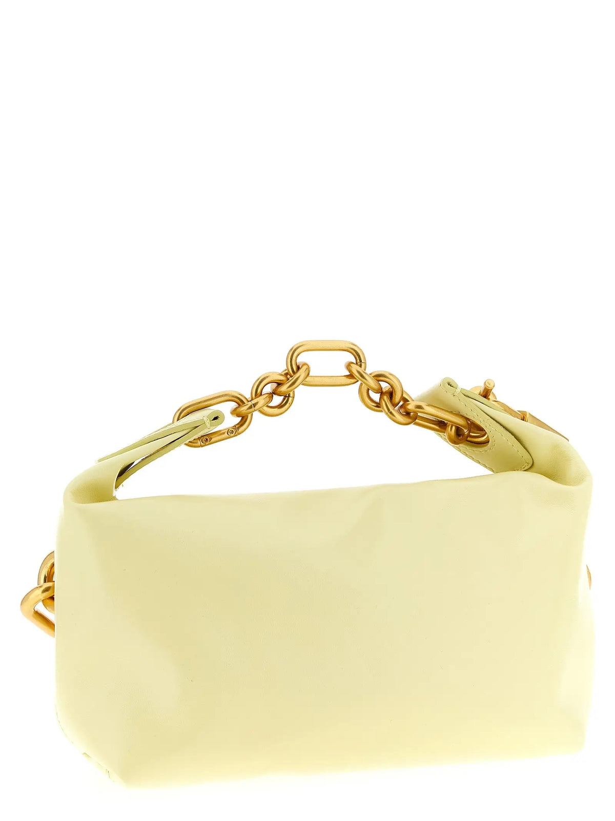 Sac à main balmain bicolor en cuir de veau jaune pâle avec anse chaîne dorée structuré
