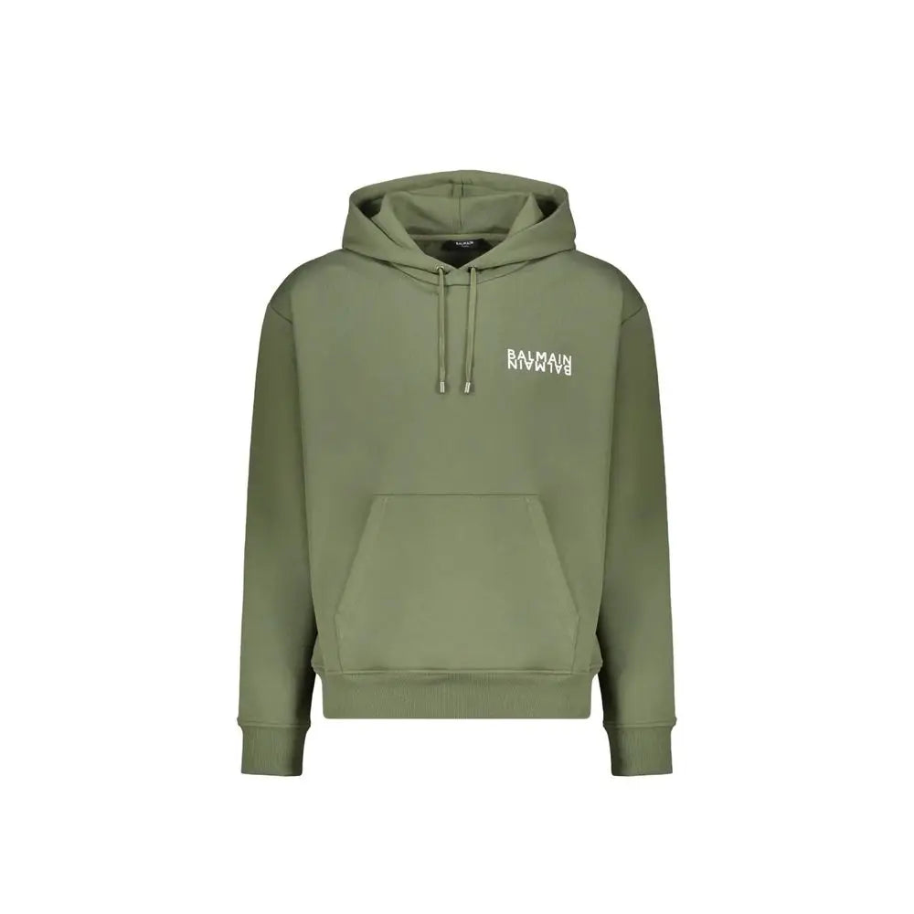 Olive green hoodie balmain bicolor en coton avec logo blanc brodé sur la poitrine