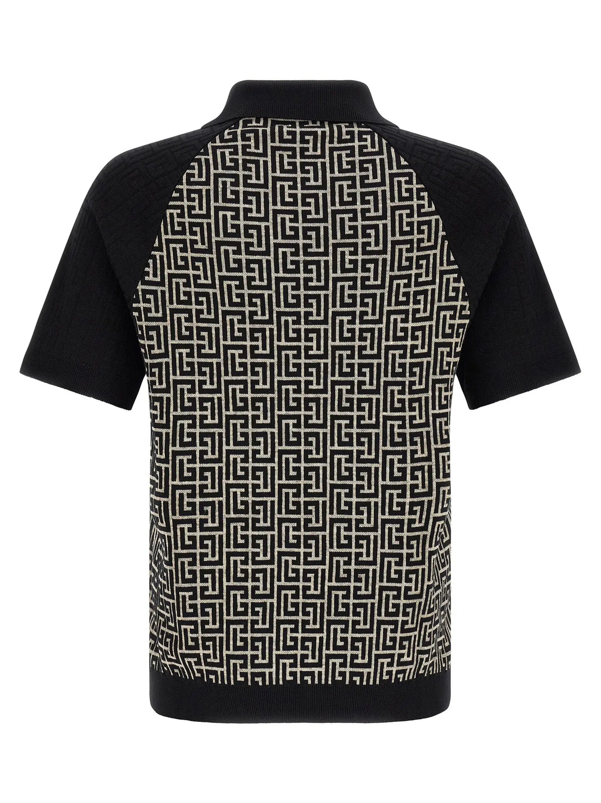 Polo shirt balmain bicolor en coton noir à manches courtes avec dos contrasté à motif géométrique beige et blanc