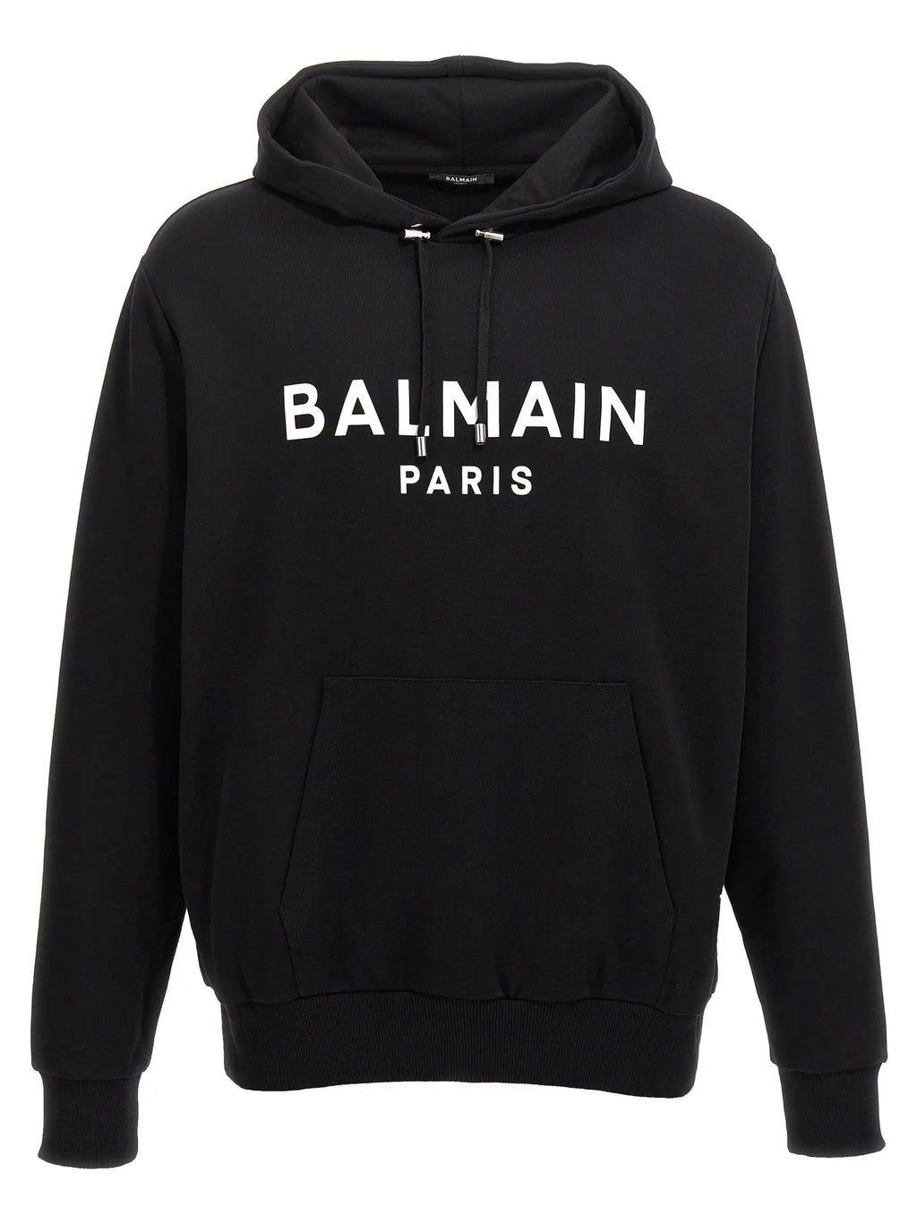 Sweatshirt balmain bicolor en coton noir avec lettrage blanc audacieux et poche kangourou devant
