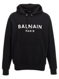 Sweatshirt balmain bicolor en coton noir avec lettrage blanc audacieux et poche kangourou devant