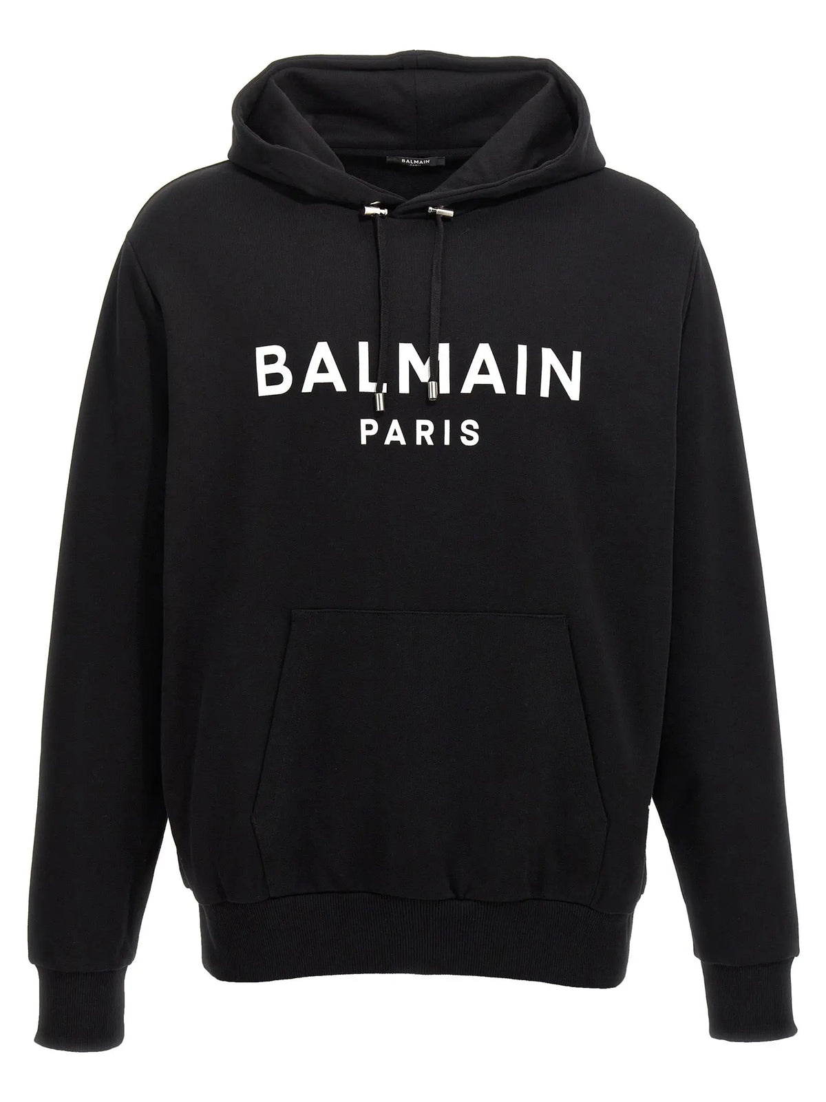 Sweatshirt balmain bicolor en coton noir avec lettrage blanc audacieux et poche kangourou devant
