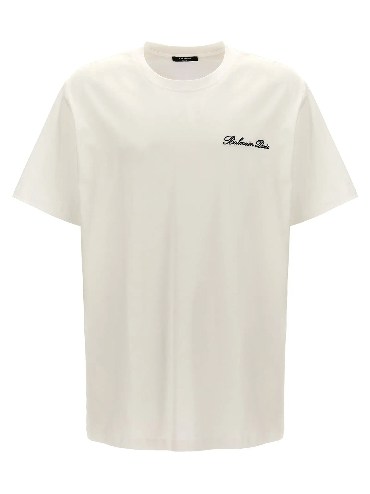 T-shirt balmain bicolor en coton écru avec logo brodé noir sur la poitrine et col rond