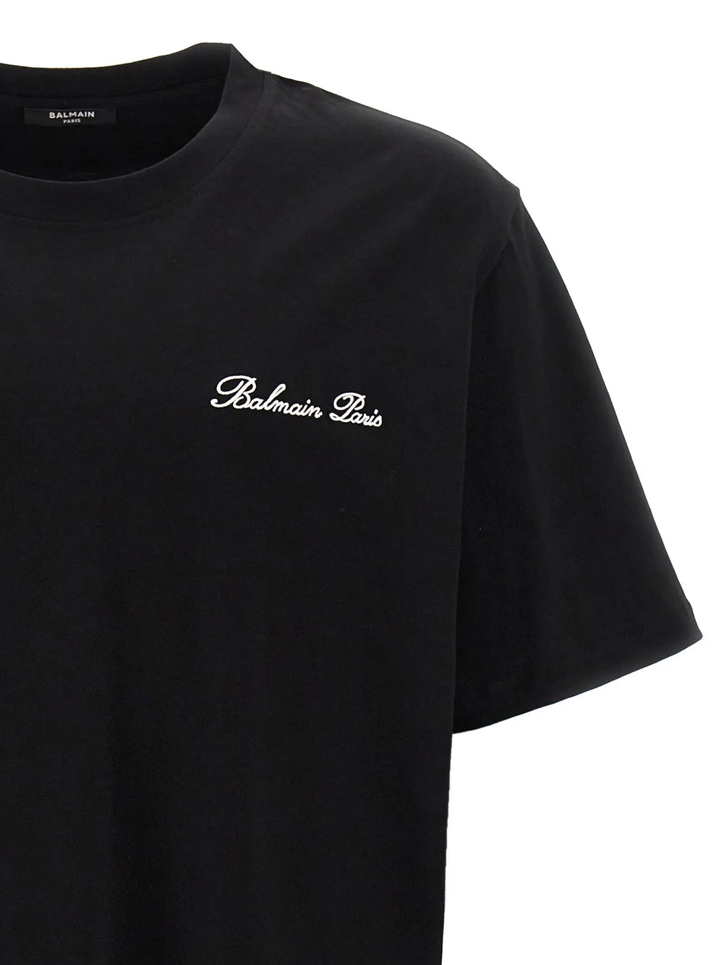 T-shirt balmain bicolor en coton noir avec logo brodé blanc sur la poitrine