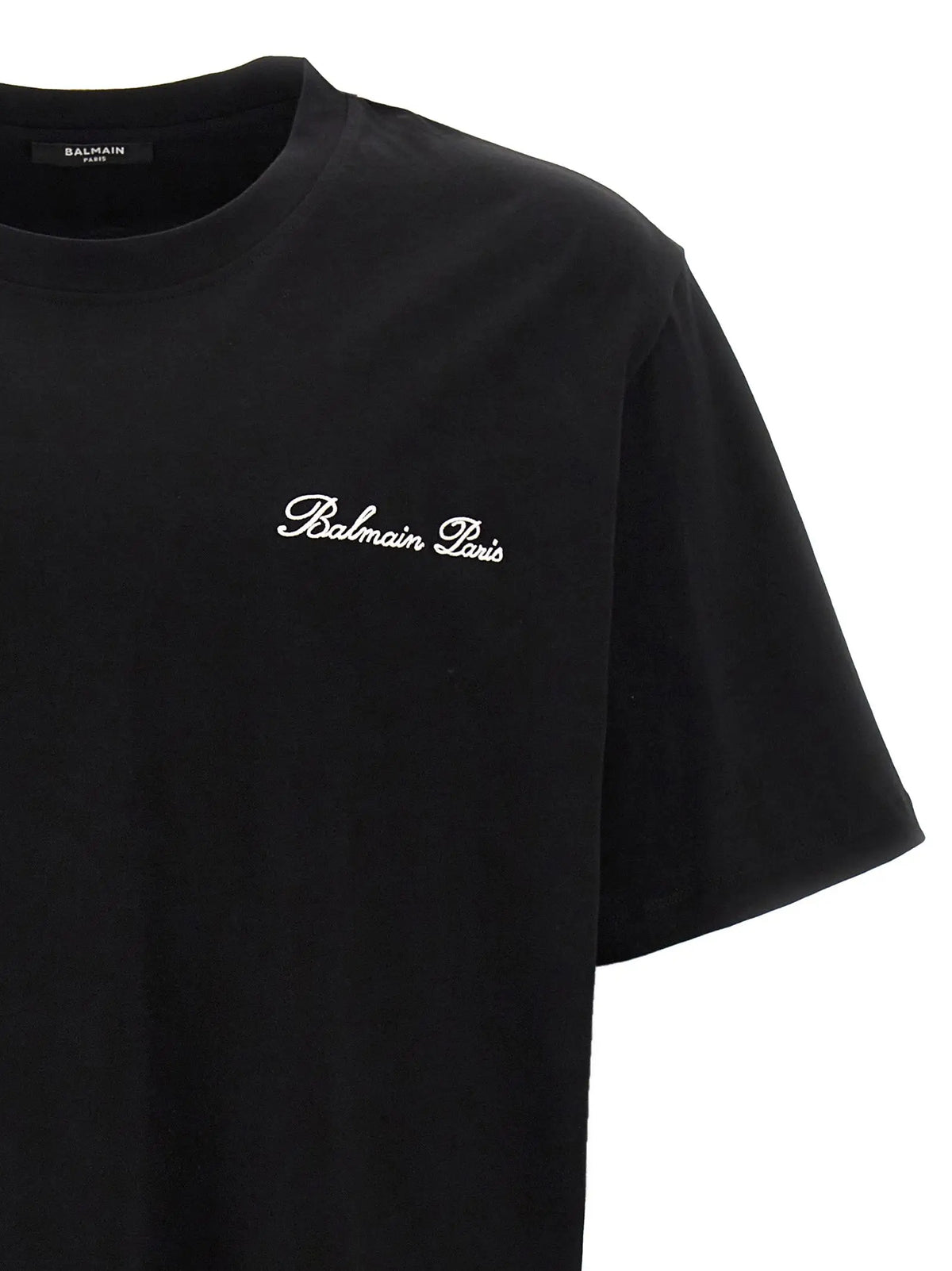 T-shirt balmain bicolor en coton noir avec logo brodé blanc sur la poitrine