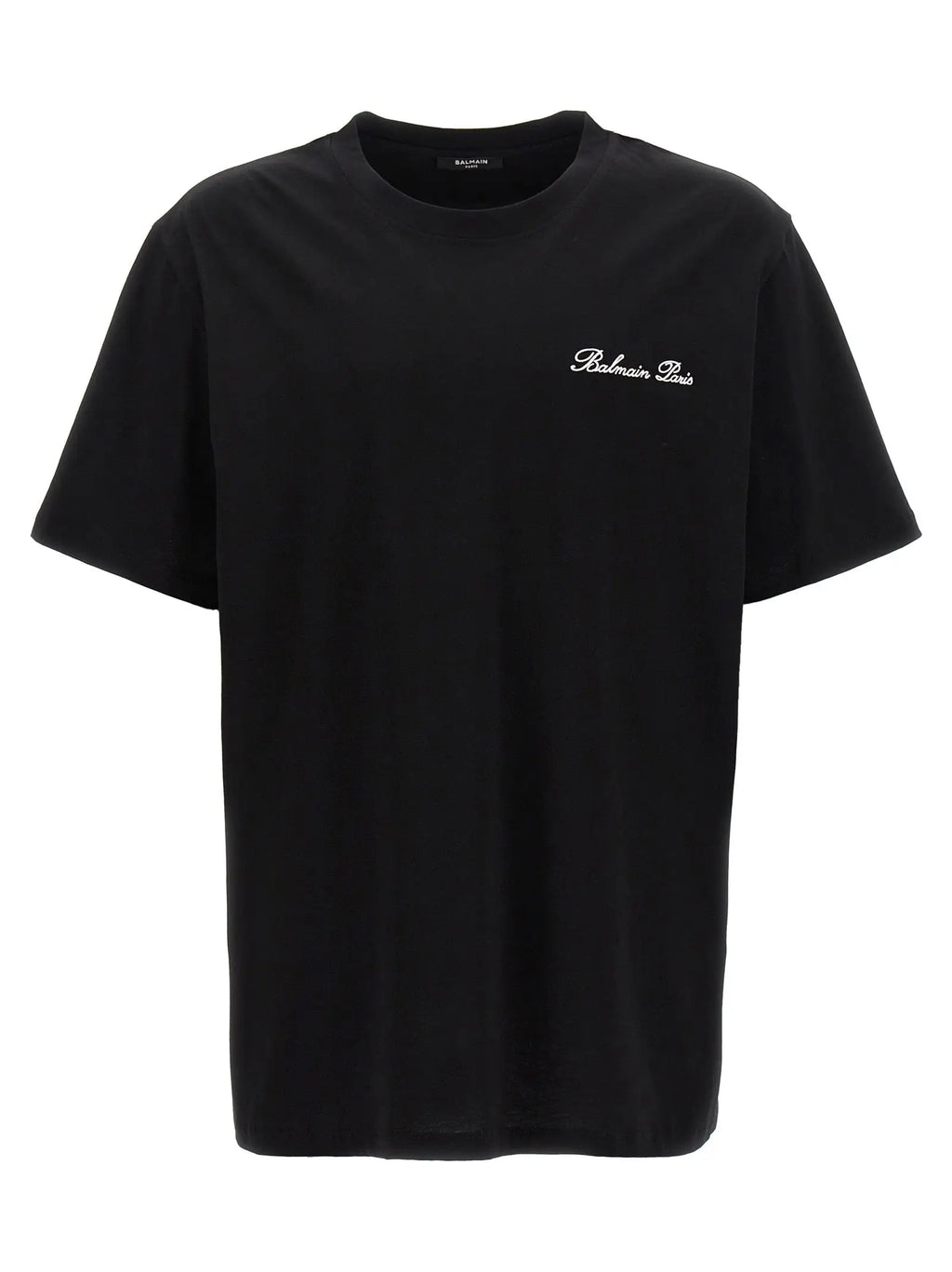 T-shirt balmain paris bicolor en coton noir avec logo blanc brodé sur la poitrine gauche