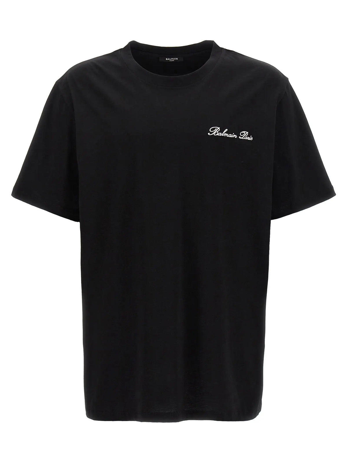 T-shirt balmain paris bicolor en coton noir avec logo blanc brodé sur la poitrine gauche