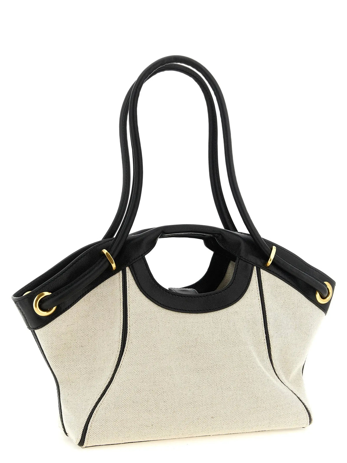 Beige canvas tote bag with black leather trim and gold-tone hardware balmain bicolor cotton tote bag