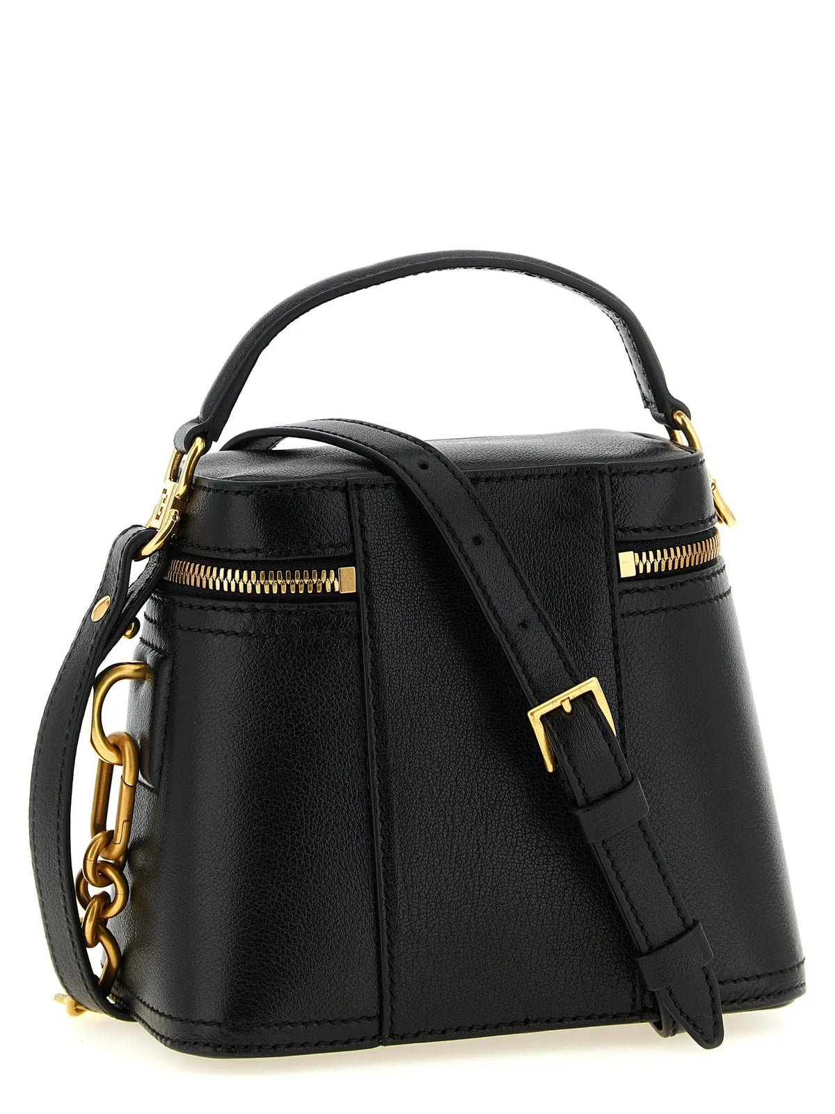 Sac à main mini noir en cuir buffle balmain avec ferrures dorées et bandoulière chaîne