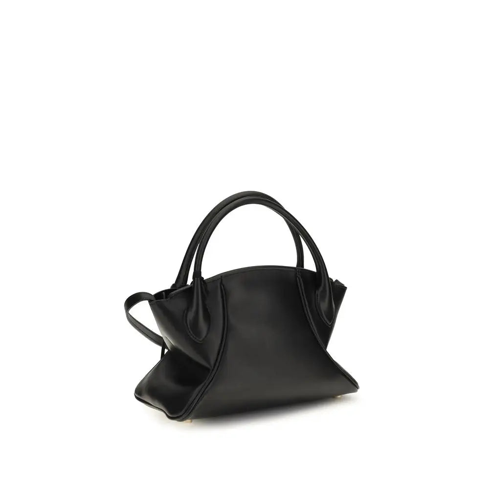 Sac à main balmain en cuir de veau noir avec silhouette structurée légèrement asymétrique et anses supérieures