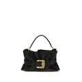 Sac à main balmain bos taurus en cuir de veau noir avec fermeture boucle dorée et poignée assortie en satin noir