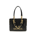Sac fourre-tout balmain noir en cuir de veau avec chaîne et logo dorés élégants