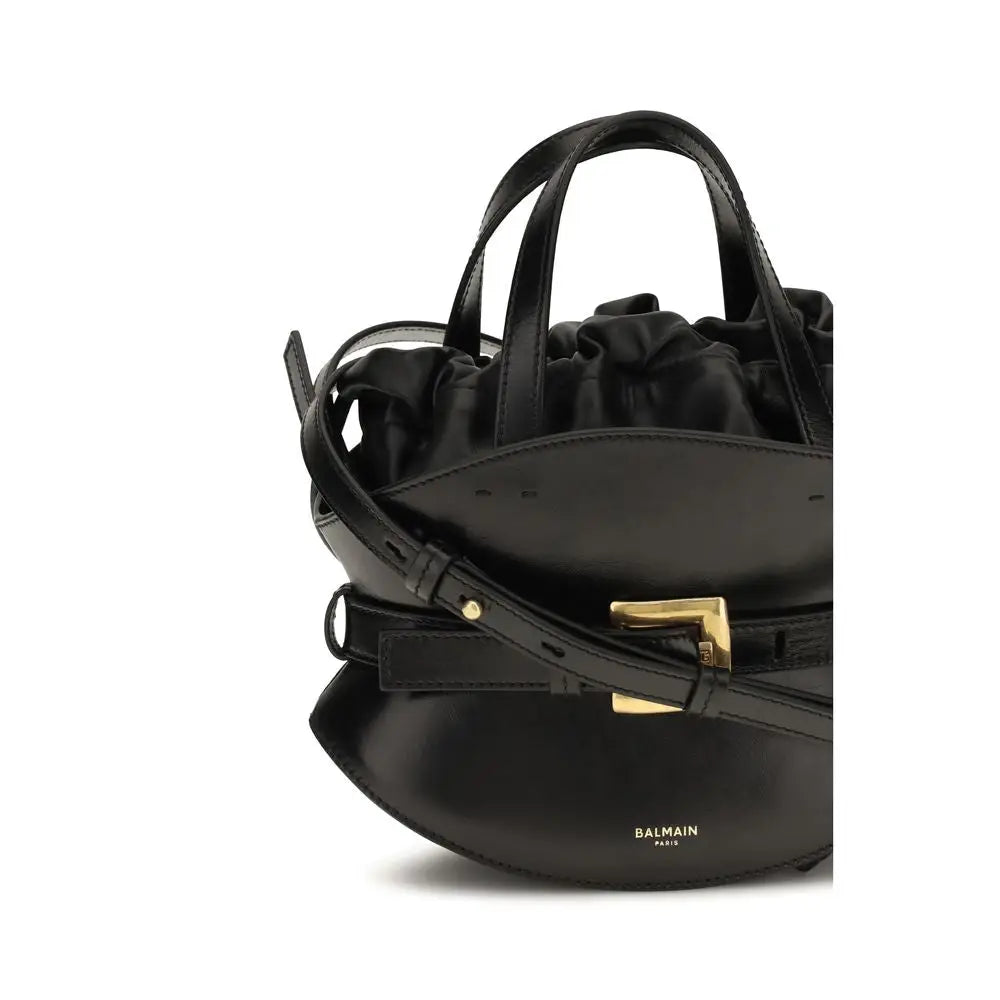 Sac à bandoulière bos taurus balmain en cuir de veau noir avec silhouette structurée et détails dorés