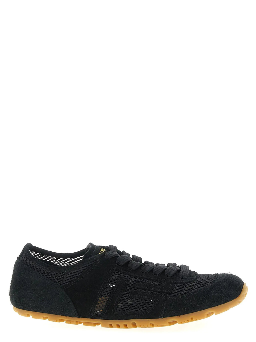 Sneakers balmain noirs en mesh et daim avec semelle en caoutchouc tan pour un usage sportif