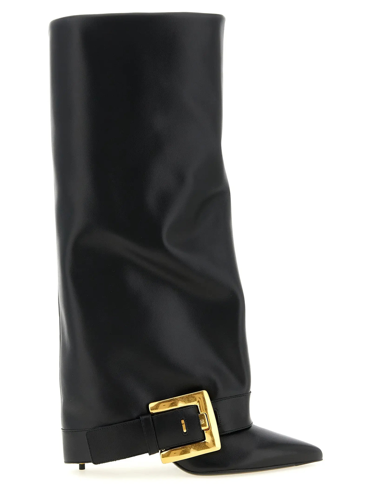 Bottes noires over the knee en cuir de veau balmain avec boucle et lanière dorées en cuir verni givenchy