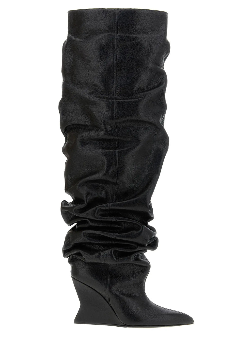 Bottes noires Balmain en cuir de veau avec design froncé et talon compensé élégant montantes au genou