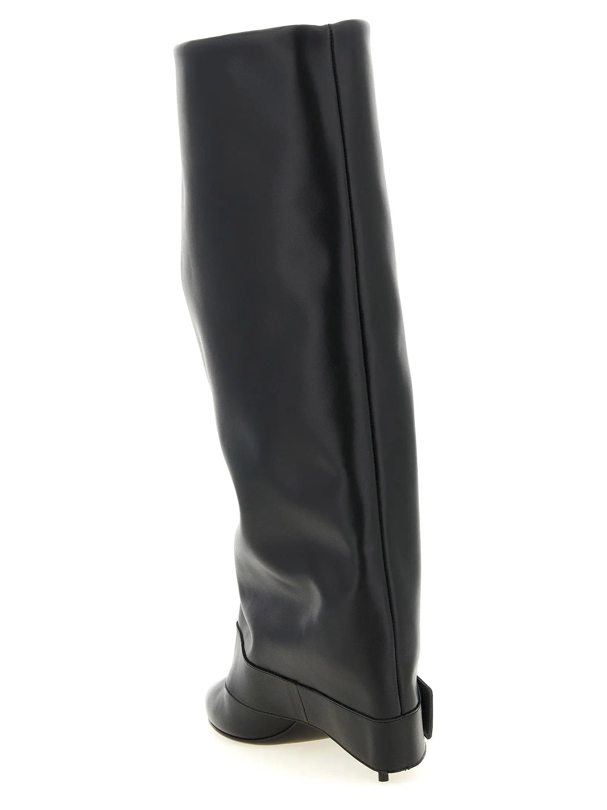 Bottes balmain noires en cuir de veau verni hauteur genou avec talon bloc bas et finition brillante