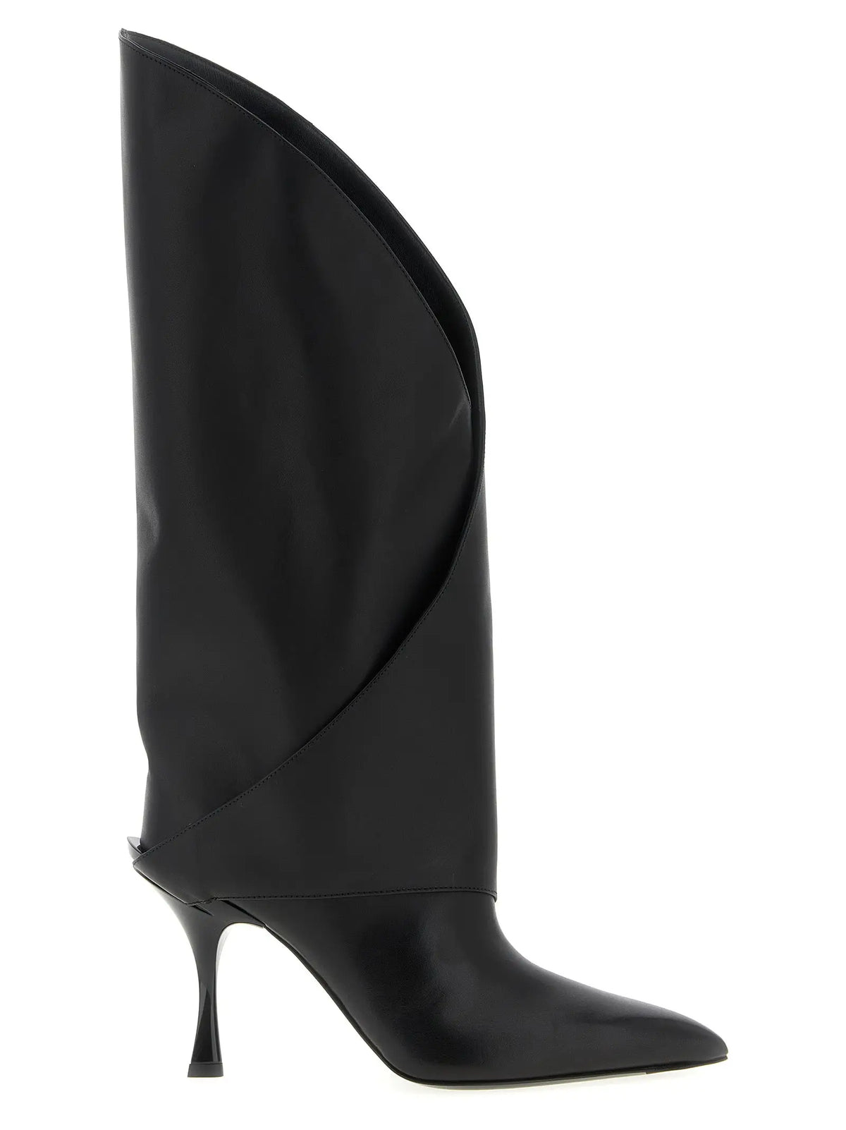 Balmain bottes noires en cuir de veau verni hauteur genou avec silhouette sculptée et talon aiguille fin