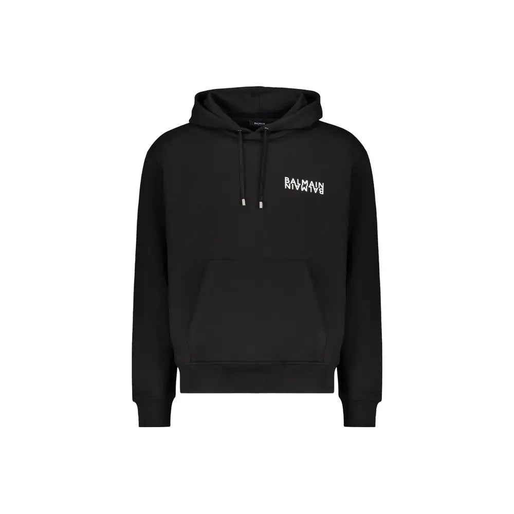 Sweat à capuche balmain noir en coton avec lettrage blanc balmain sur la poitrine