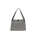 Sac bandoulière balmain noir en coton avec motif géométrique noir et blanc et anses en cuir noir