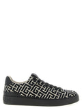 Baskets balmain noires en coton avec motif géométrique noir et blanc et semelle en caoutchouc vue de dos