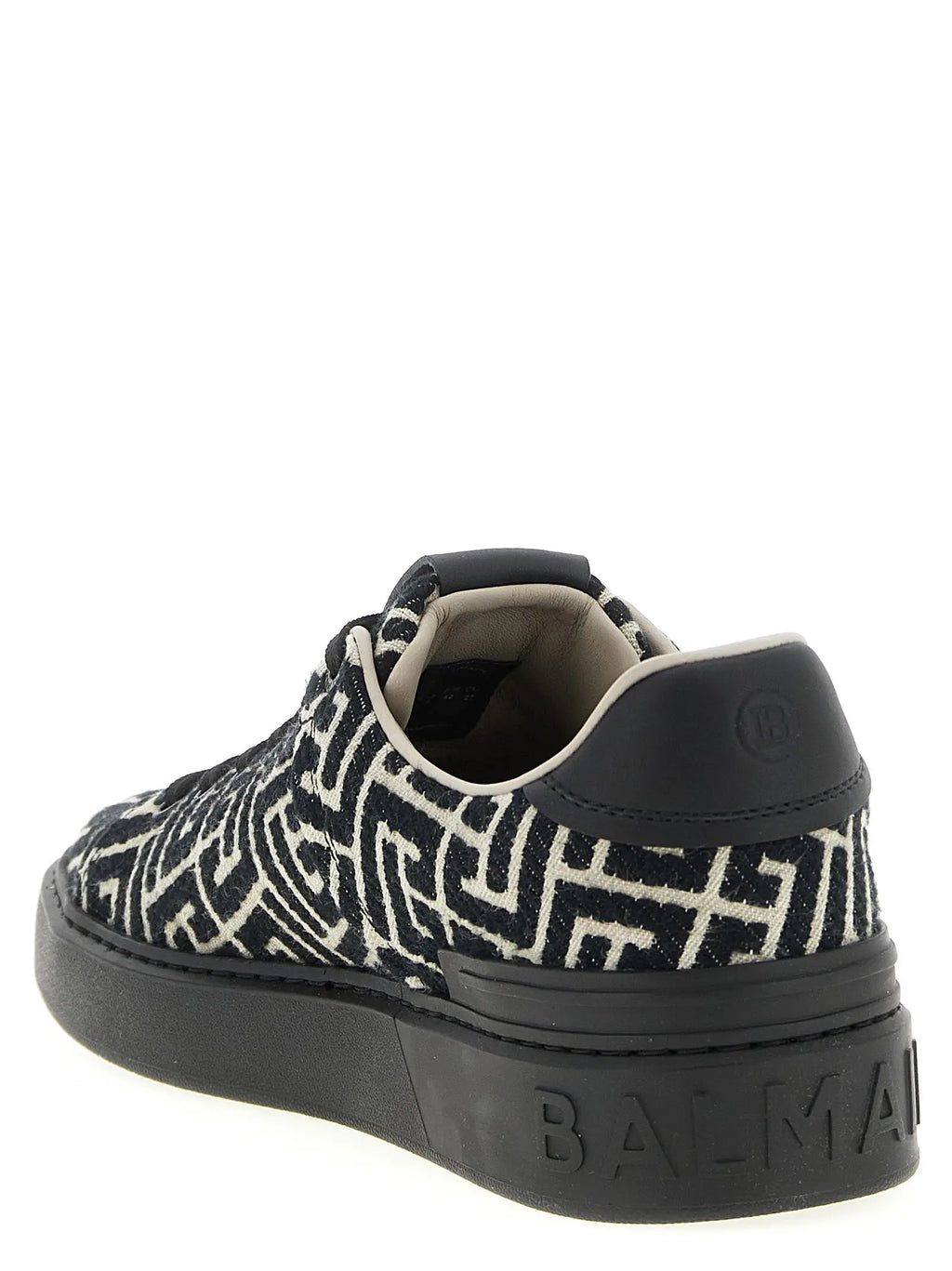 Baskets balmain noires en coton avec motif noir et blanc et semelle en caoutchouc embossée du nom de la marque