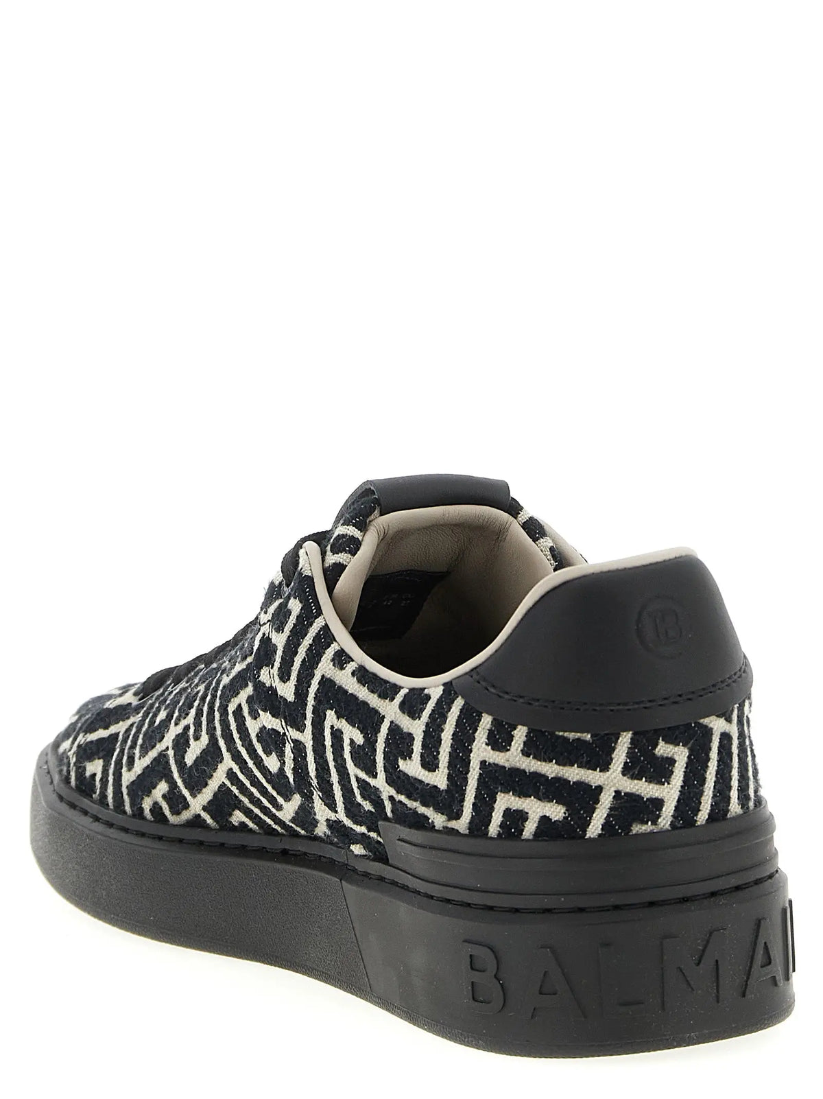 Baskets balmain noires en coton avec motif noir et blanc et semelle en caoutchouc embossée du nom de la marque