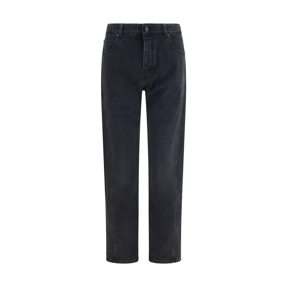 Jeans balmain noirs en coton avec coupe droite et cinq poches style denim foncé
