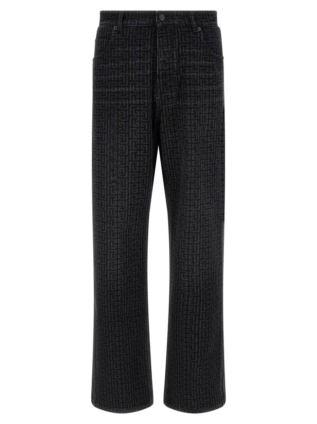 Pantalon en denim noir balmain en coton avec motif logo fendi répété tissu droit