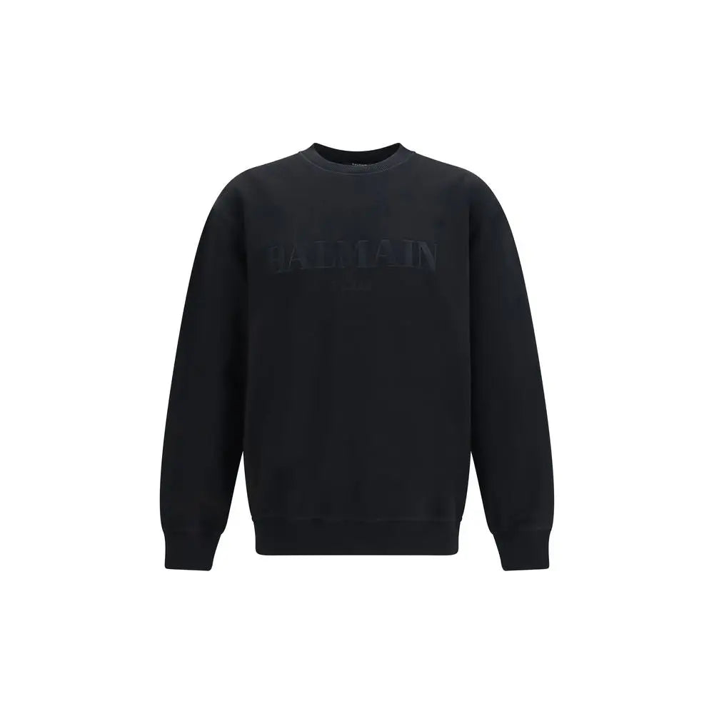 Sweatshirt balmain noir en coton avec logo tonal discret sur la poitrine