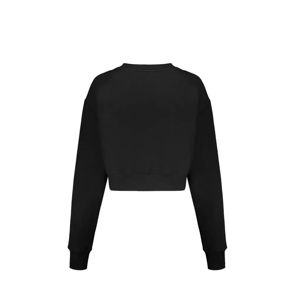Sweatshirt balmain noir court en coton avec manches longues et poignets côtelés