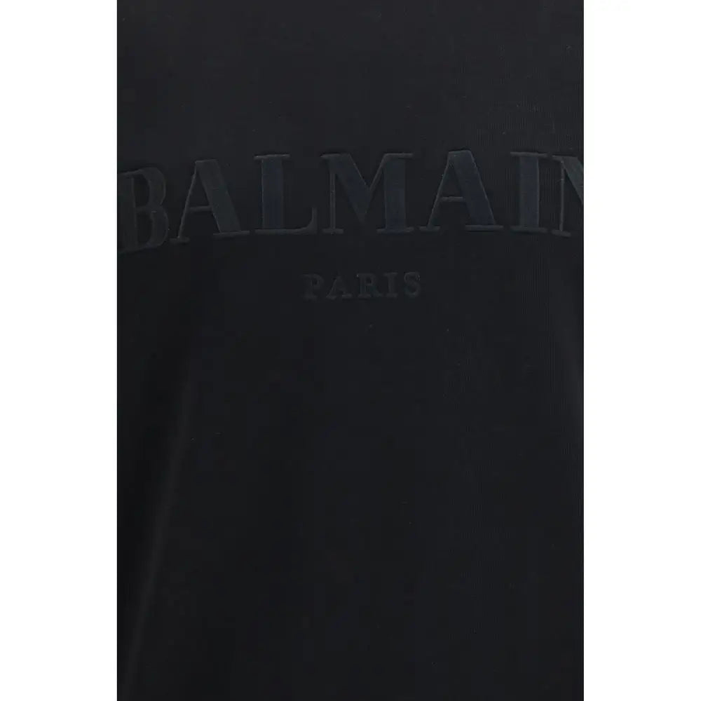 Sweatshirt balmain paris noir en coton avec lettrage embossé visible devant