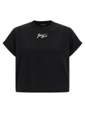 Balmain t-shirt noir crop en coton avec logo blanc brodé sur la poitrine